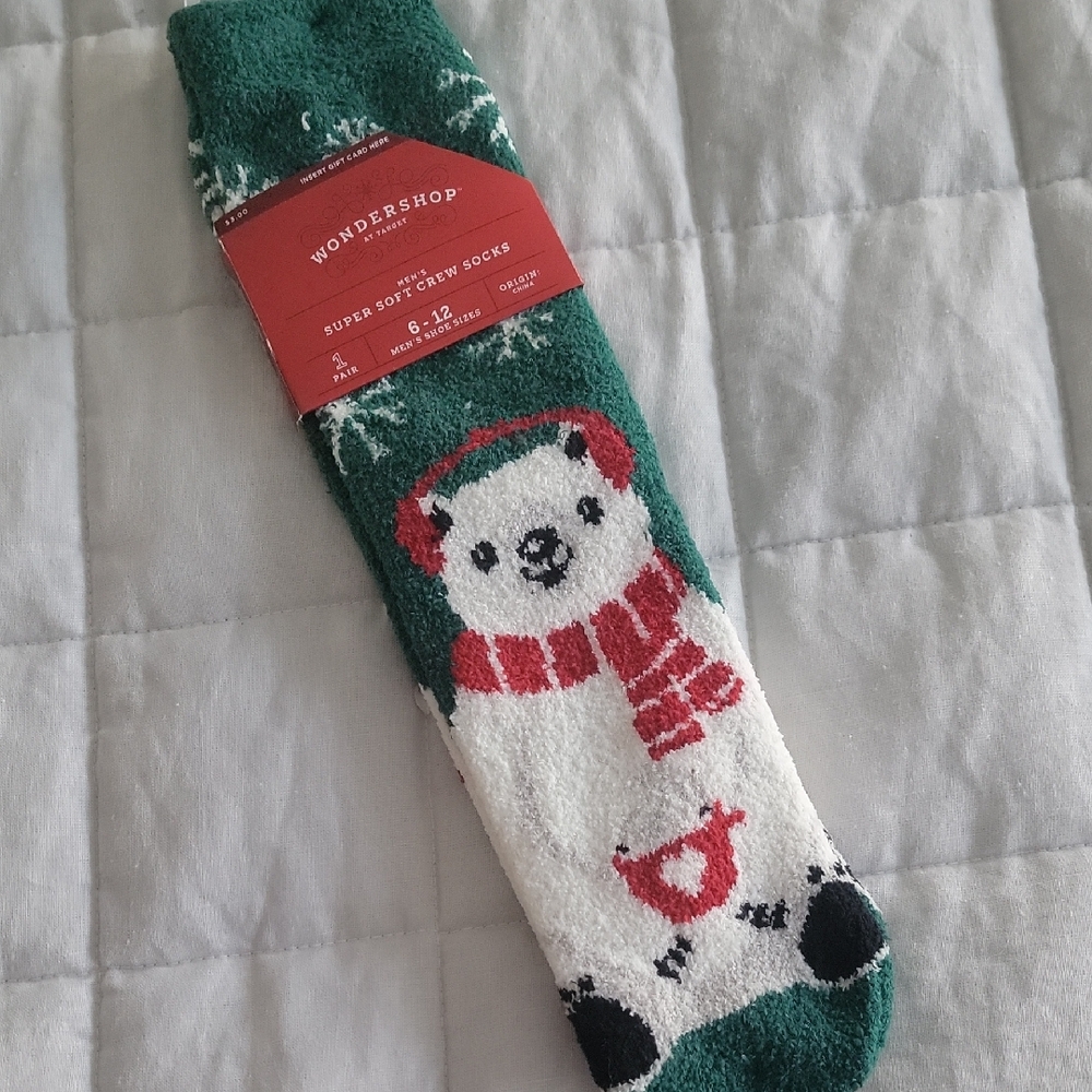 Wondershop Festive Green and White Bear Socks *Also A Gift Card Holder! NWT